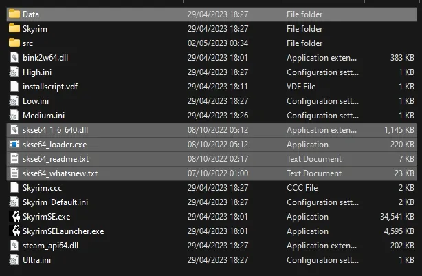 Root folder with a correct SKSE install